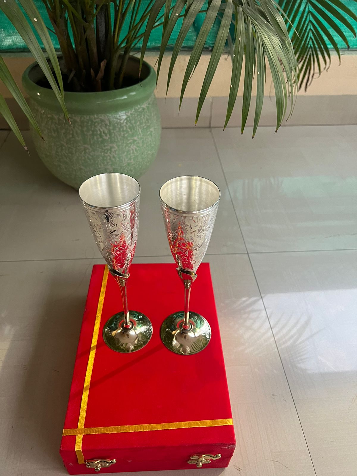 german silver glass set of 2 with gift box for diwali gift